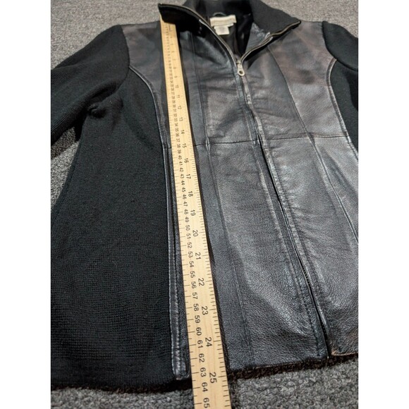 Coldwater Creek Jacket Women's M Black Leather Wool Ribbed Full Zip Pockets - Picture 5 of 7